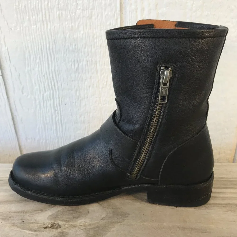 Frye Vicky Engineer Womens Black Leather Ankle Side Zip Boots 6.5 B 3478817BLK